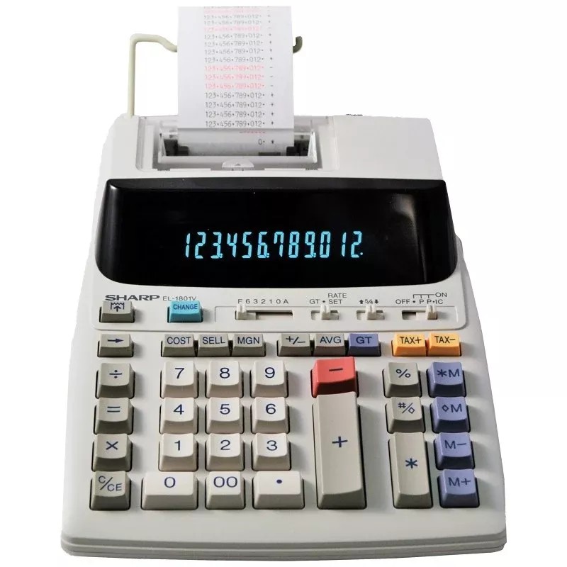 Sharp EL-1801V Printing Calculator, 12 Display, Fluorescent Display, Off-White